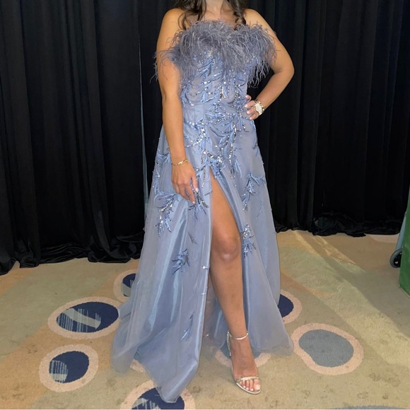 Tarik Ediz - 98070 Feather Detailed Long Gown. Size 6 fits size 4 perfectly - Picture 4 of 4